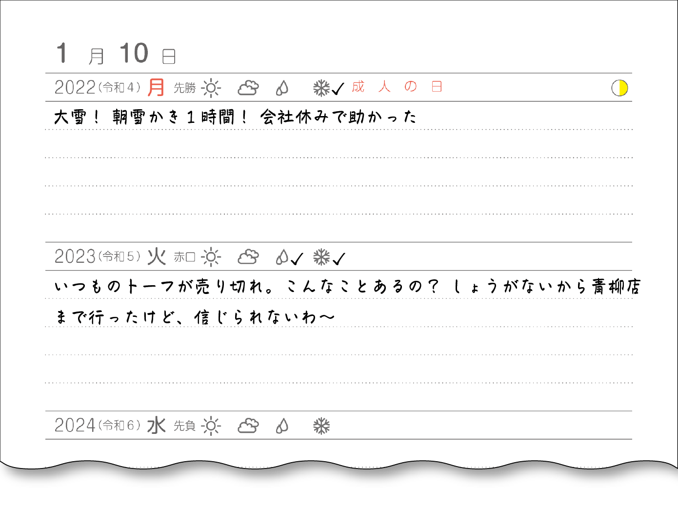 ５年日記Ｂタイプの書き込み例 画像